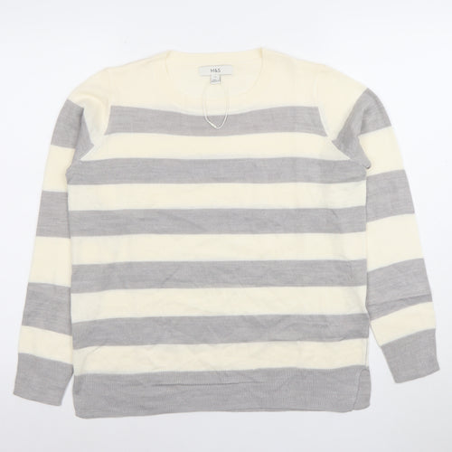 Marks and Spencer Womens Cream Grey Striped Knit Jumper Size 10