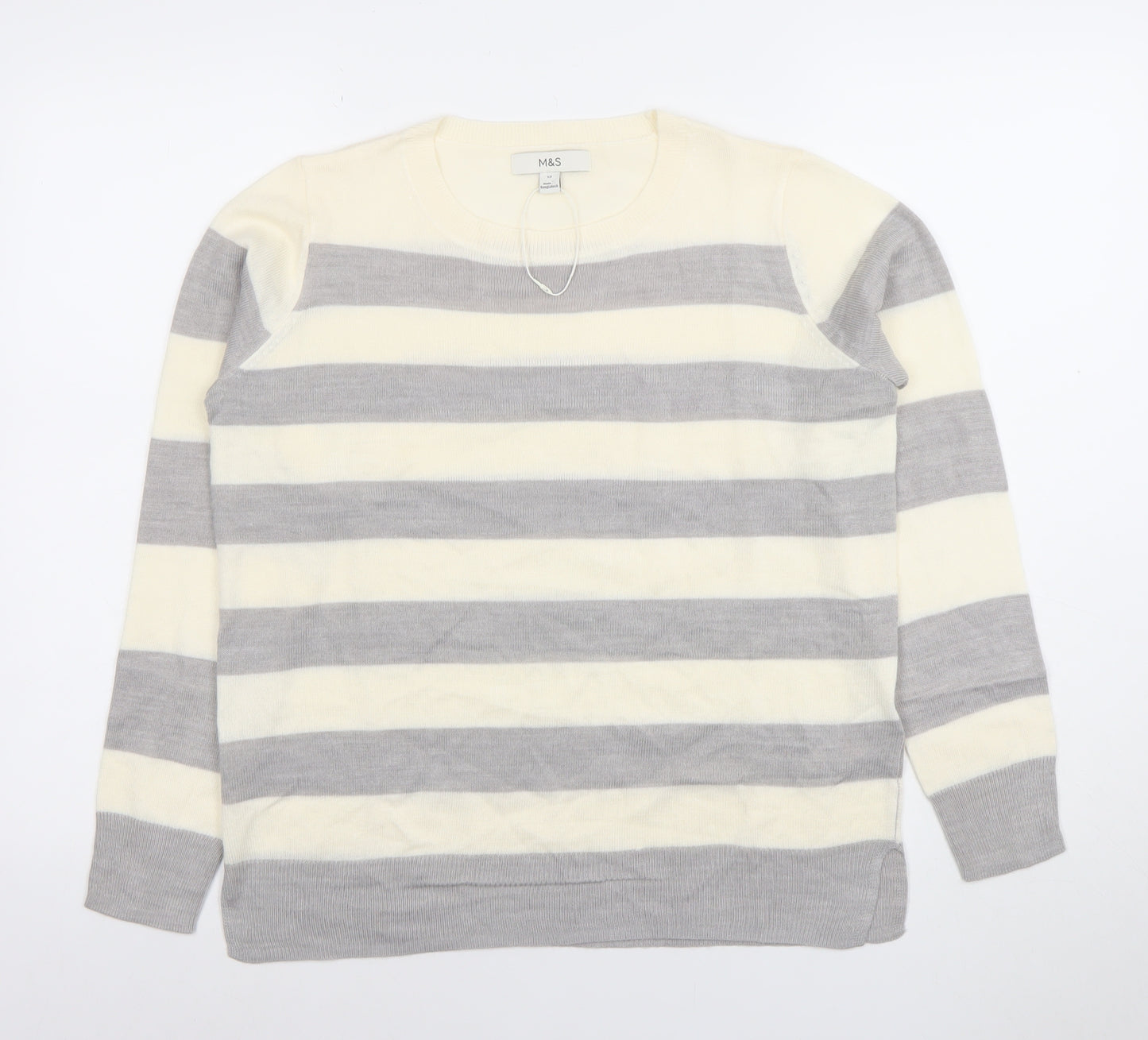 Marks and Spencer Womens Cream Grey Striped Knit Jumper Size 10