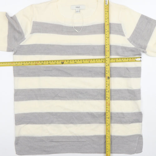 Marks and Spencer Womens Cream Grey Striped Knit Jumper Size 10