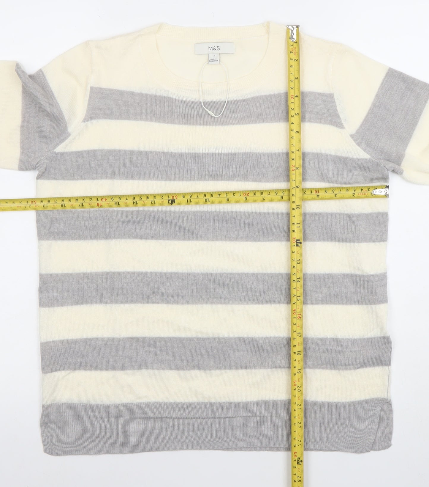 Marks and Spencer Womens Cream Grey Striped Knit Jumper Size 10