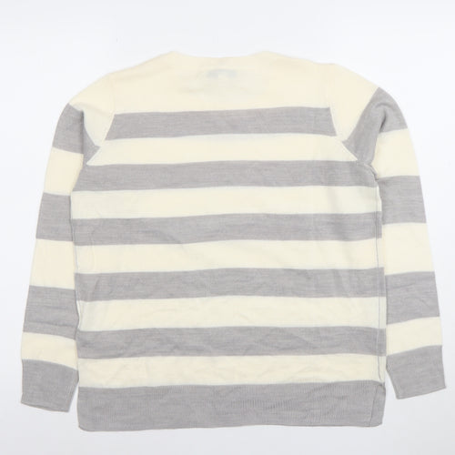 Marks and Spencer Womens Cream Grey Striped Knit Jumper Size 10