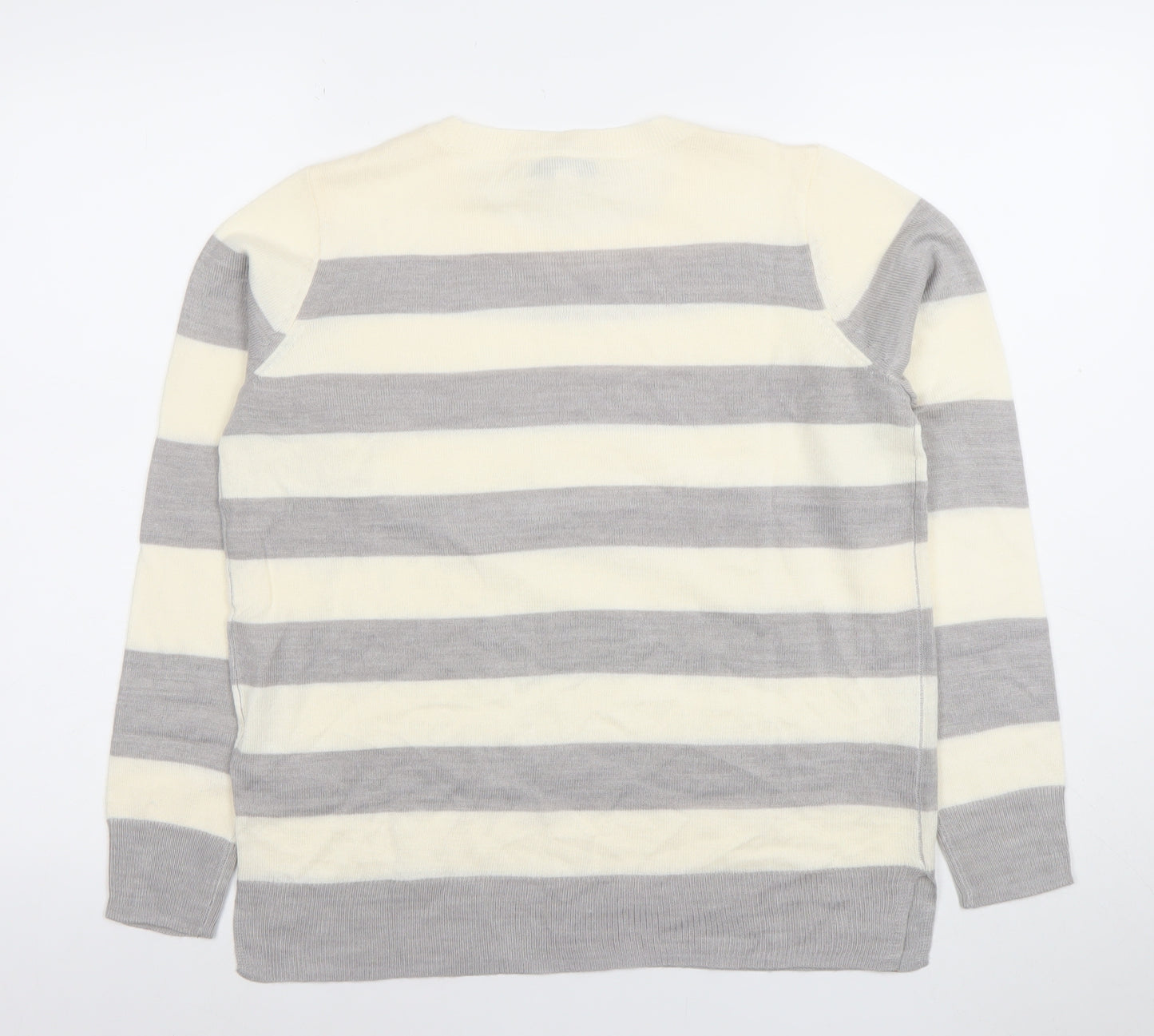Marks and Spencer Womens Cream Grey Striped Knit Jumper Size 10