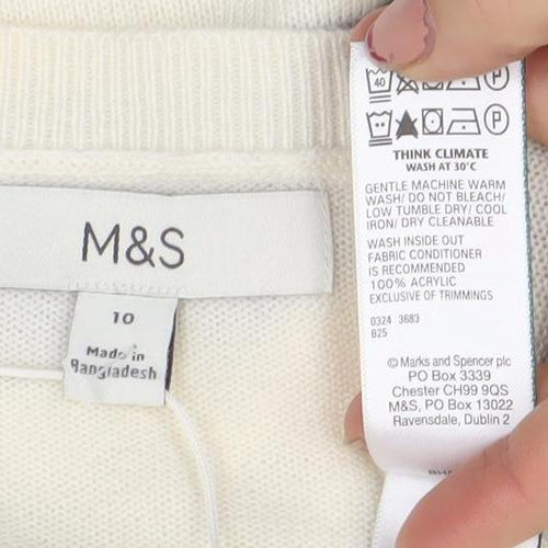 Marks and Spencer Womens Cream Grey Striped Knit Jumper Size 10