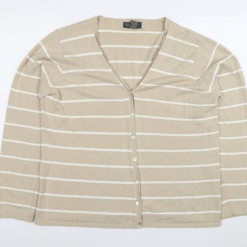 Van Heusen Women Beige Striped V-Neck Cardigan Size L