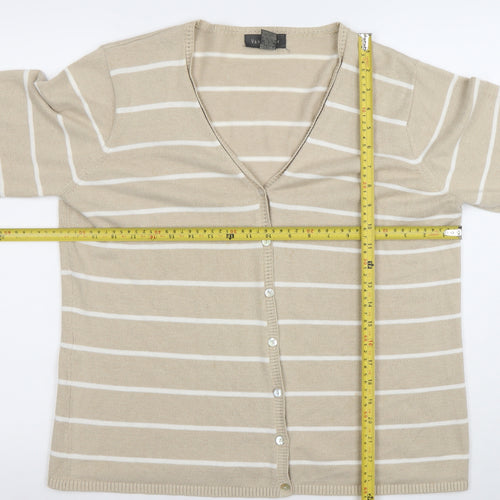 Van Heusen Women Beige Striped V-Neck Cardigan Size L