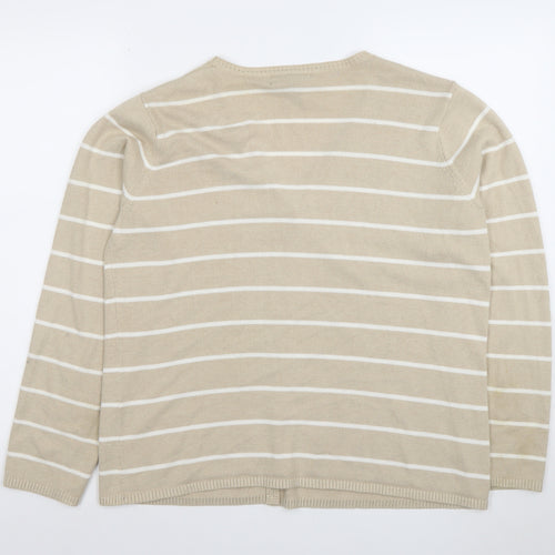 Van Heusen Women Beige Striped V-Neck Cardigan Size L