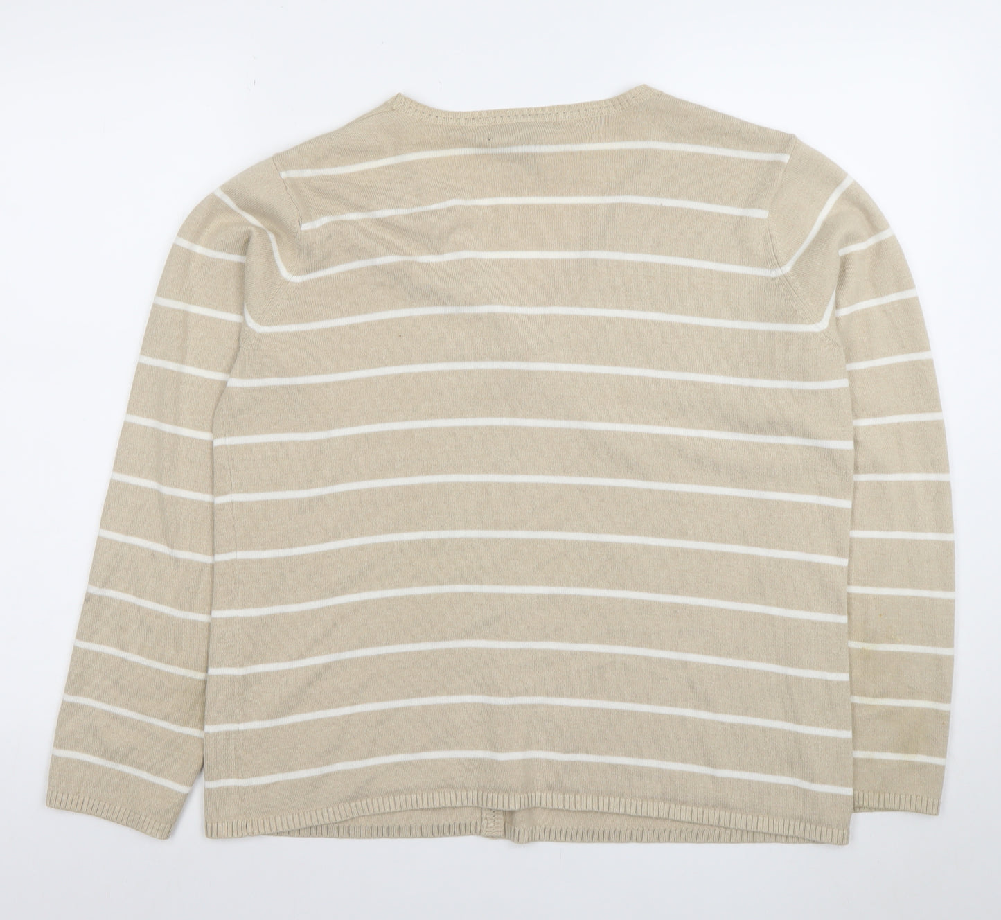 Van Heusen Women Beige Striped V-Neck Cardigan Size L