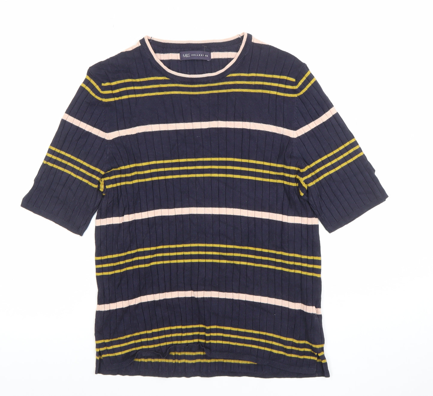 Marks and Spencer Women's Blue Striped Knit T-Shirt Size 18