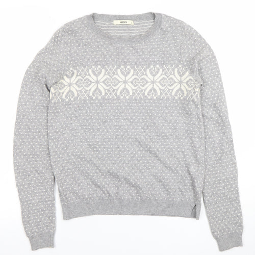 Oasis Girls Grey XS Fair Isle Crew Neck Pullover Jumper Winter Knit