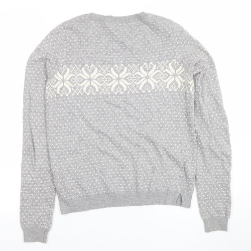 Oasis Girls Grey XS Fair Isle Crew Neck Pullover Jumper Winter Knit