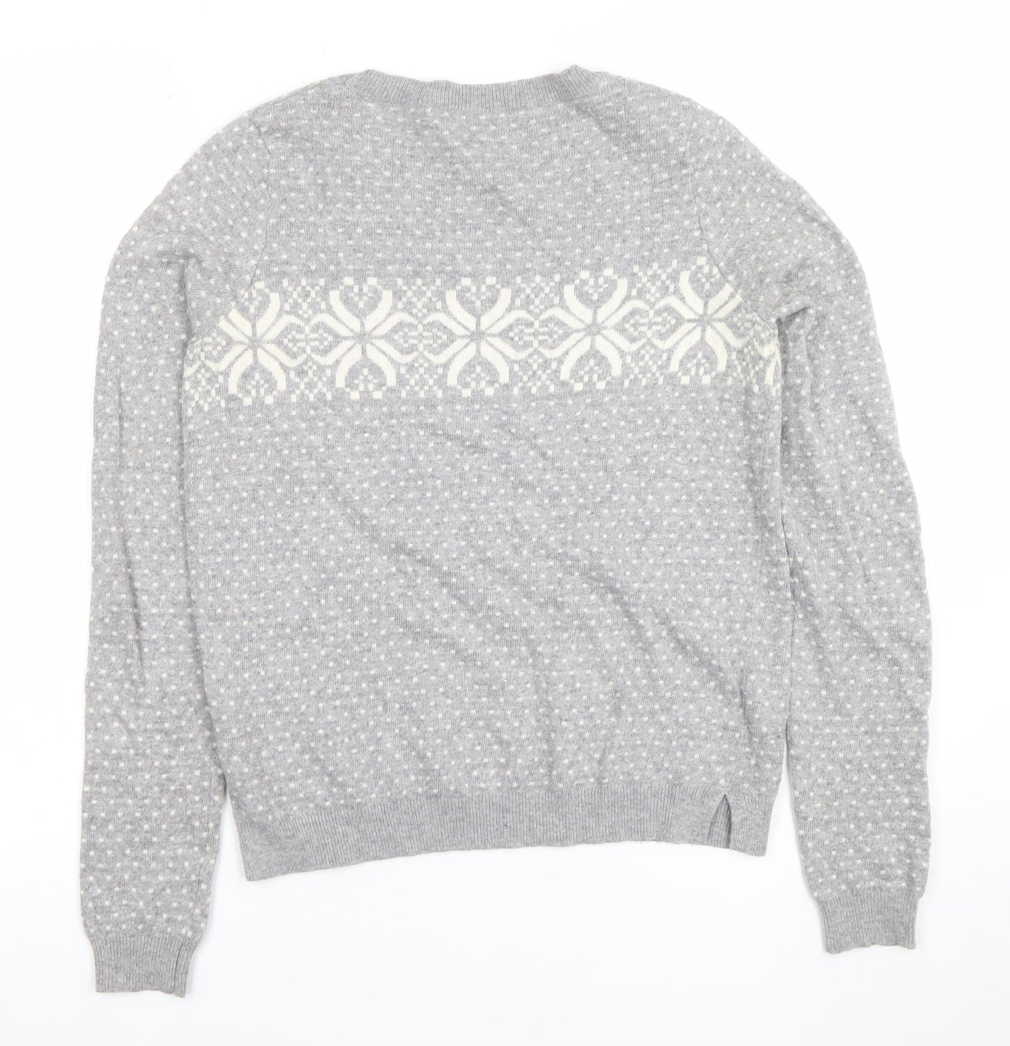 Oasis Girls Grey XS Fair Isle Crew Neck Pullover Jumper Winter Knit