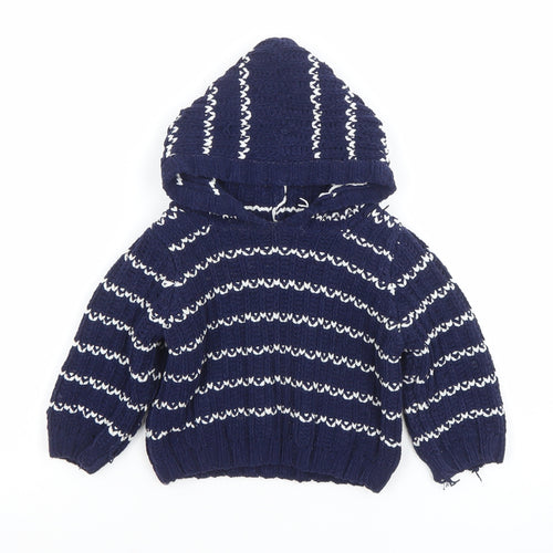 M&Co Unisex Baby Blue Striped Hooded Knit Jumper 9-12 Months Polyester