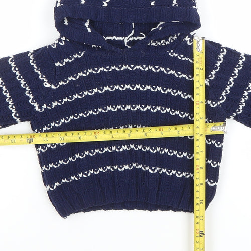 M&Co Unisex Baby Blue Striped Hooded Knit Jumper 9-12 Months Polyester