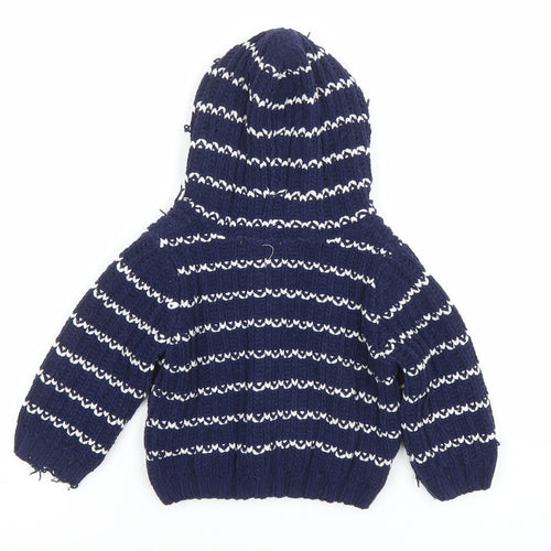 M&Co Unisex Baby Blue Striped Hooded Knit Jumper 9-12 Months Polyester