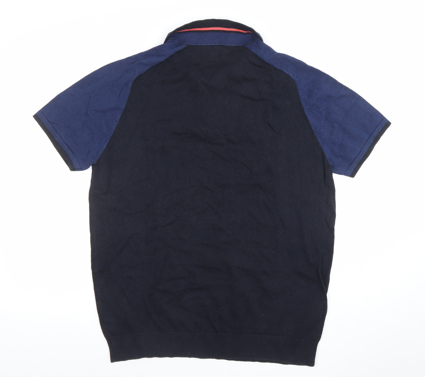 Next Men's Blue Colourblock 1/4 Zip Cotton Polo Shirt Size L