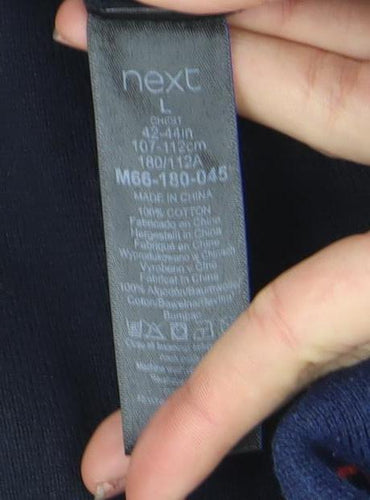 Next Men's Blue Colourblock 1/4 Zip Cotton Polo Shirt Size L