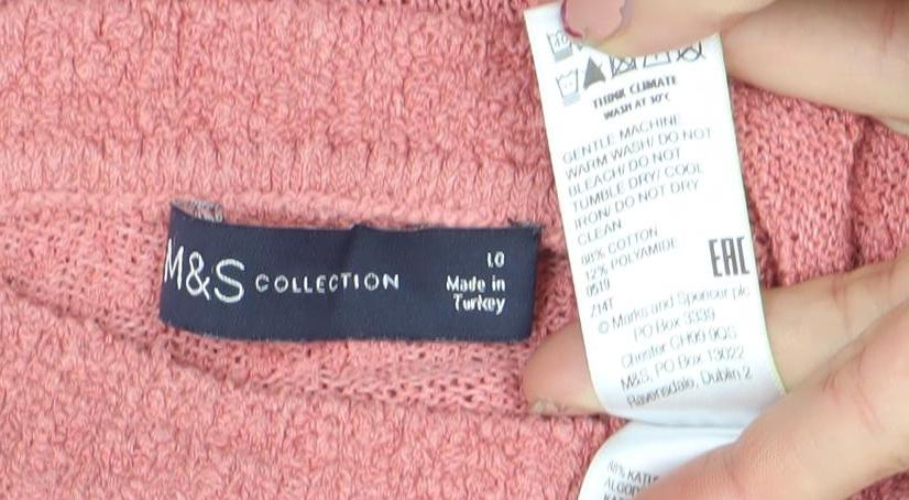 Marks and Spencer Women’s Pink Mock Neck 3/4 Sleeve Knit Jumper Size 10