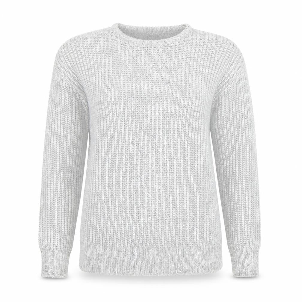 Front view of Atmosphere Women's Silver Sequin Chunky Knit Jumper, size 10