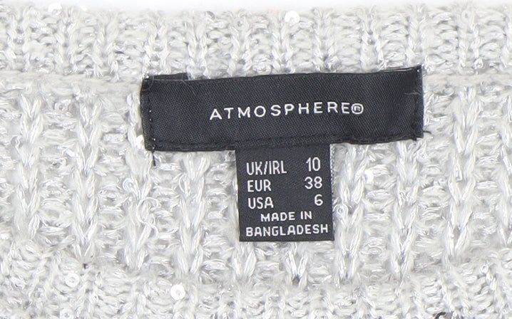 Atmosphere Women's Silver Sequin Chunky Knit Jumper Size 10