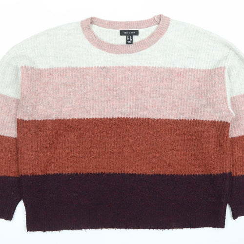 New Look Women Multicoloured Striped Crew Neck Chunky Knit Jumper Size M