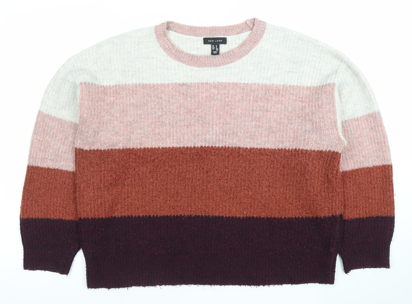 New Look Women Multicoloured Striped Crew Neck Chunky Knit Jumper Size M