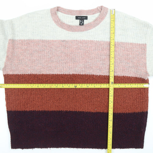 New Look Women Multicoloured Striped Crew Neck Chunky Knit Jumper Size M