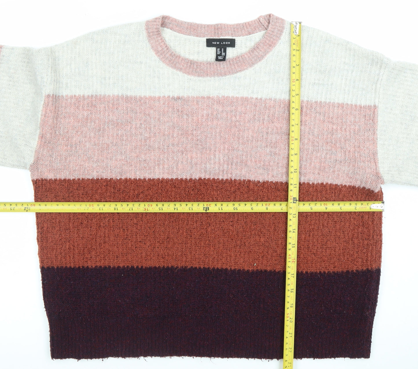 New Look Women Multicoloured Striped Crew Neck Chunky Knit Jumper Size M