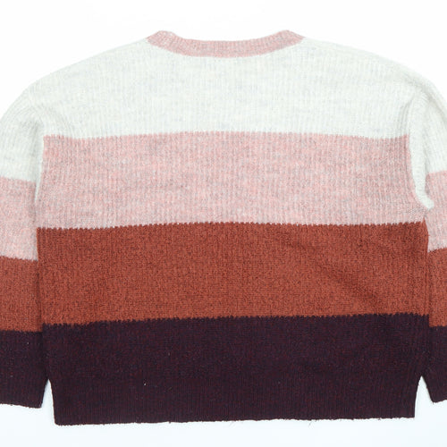 New Look Women Multicoloured Striped Crew Neck Chunky Knit Jumper Size M