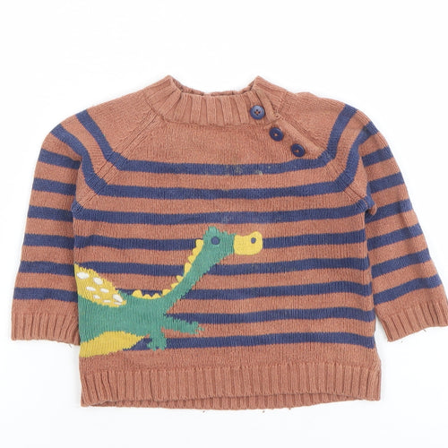 John Lewis Unisex Baby Brown Striped Dinosaur Knit Jumper 6-9 Months