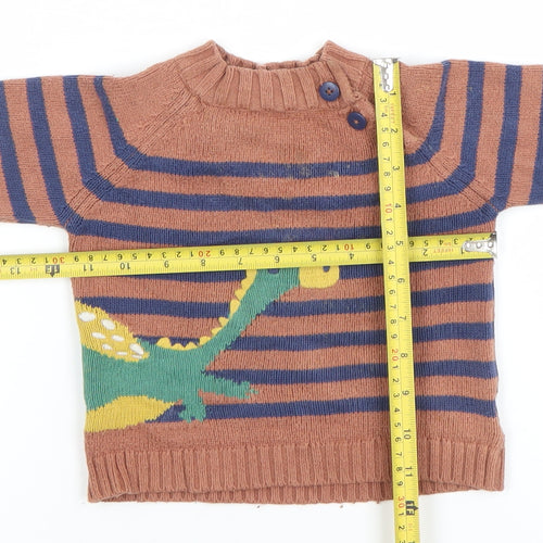John Lewis Unisex Baby Brown Striped Dinosaur Knit Jumper 6-9 Months