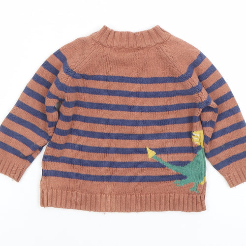 John Lewis Unisex Baby Brown Striped Dinosaur Knit Jumper 6-9 Months