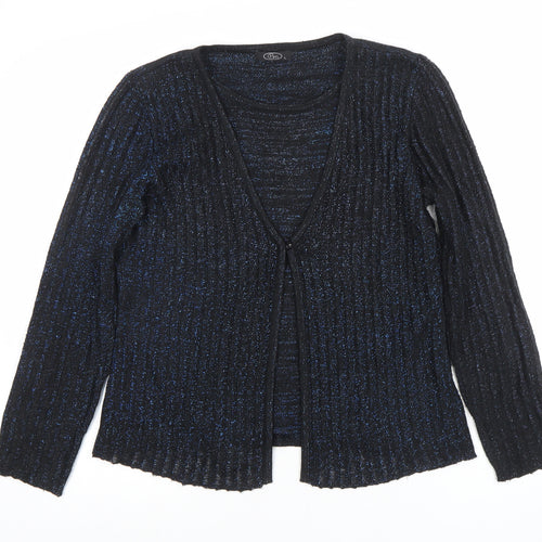 Pm Womens Black Glitter Knit Cardigan Small V-Neck Long Sleeve