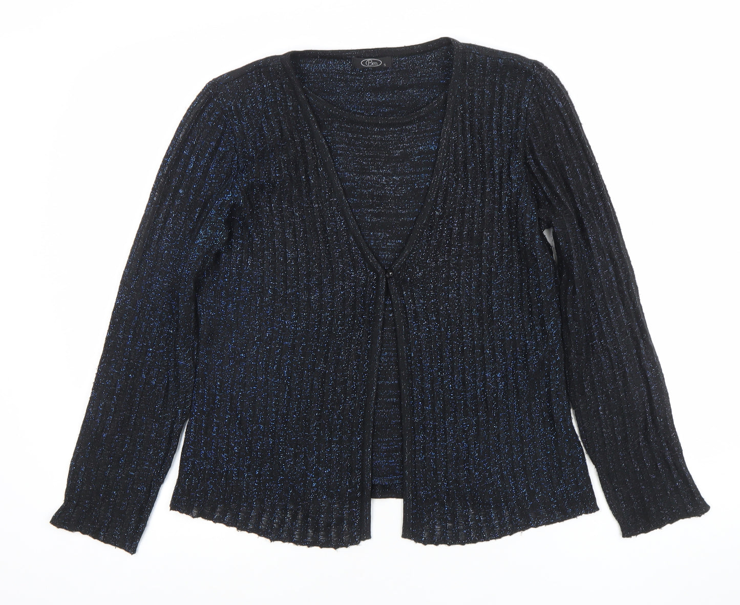 Pm Womens Black Glitter Knit Cardigan Small V-Neck Long Sleeve