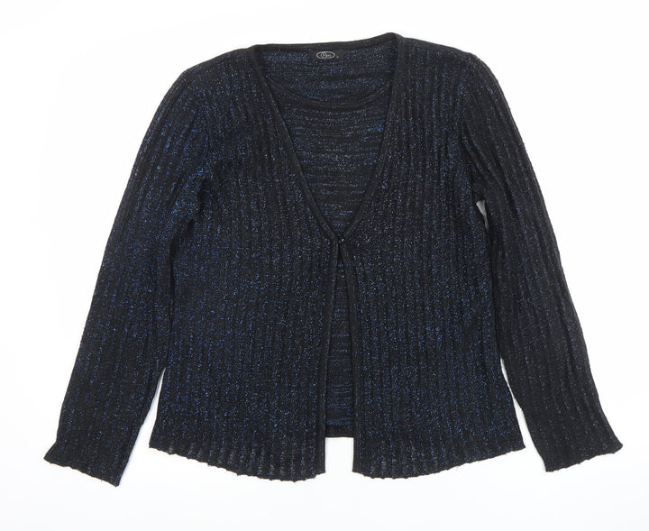 Pm Womens Black Glitter Knit Cardigan Small V-Neck Long Sleeve