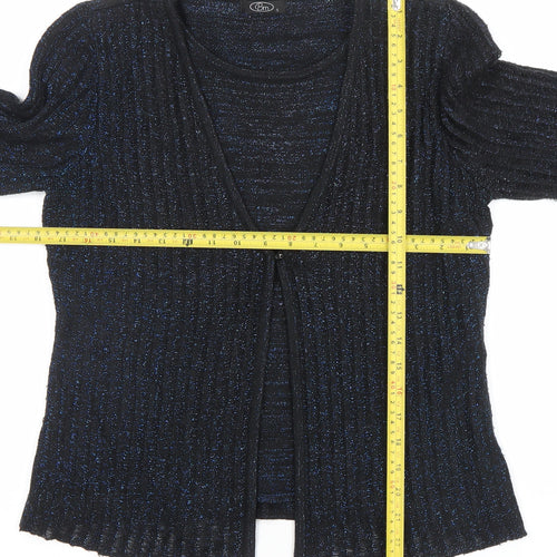 Pm Womens Black Glitter Knit Cardigan Small V-Neck Long Sleeve