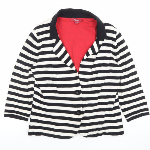 Monsoon Women's Black & White Striped Blazer UK 14 Cotton Blend