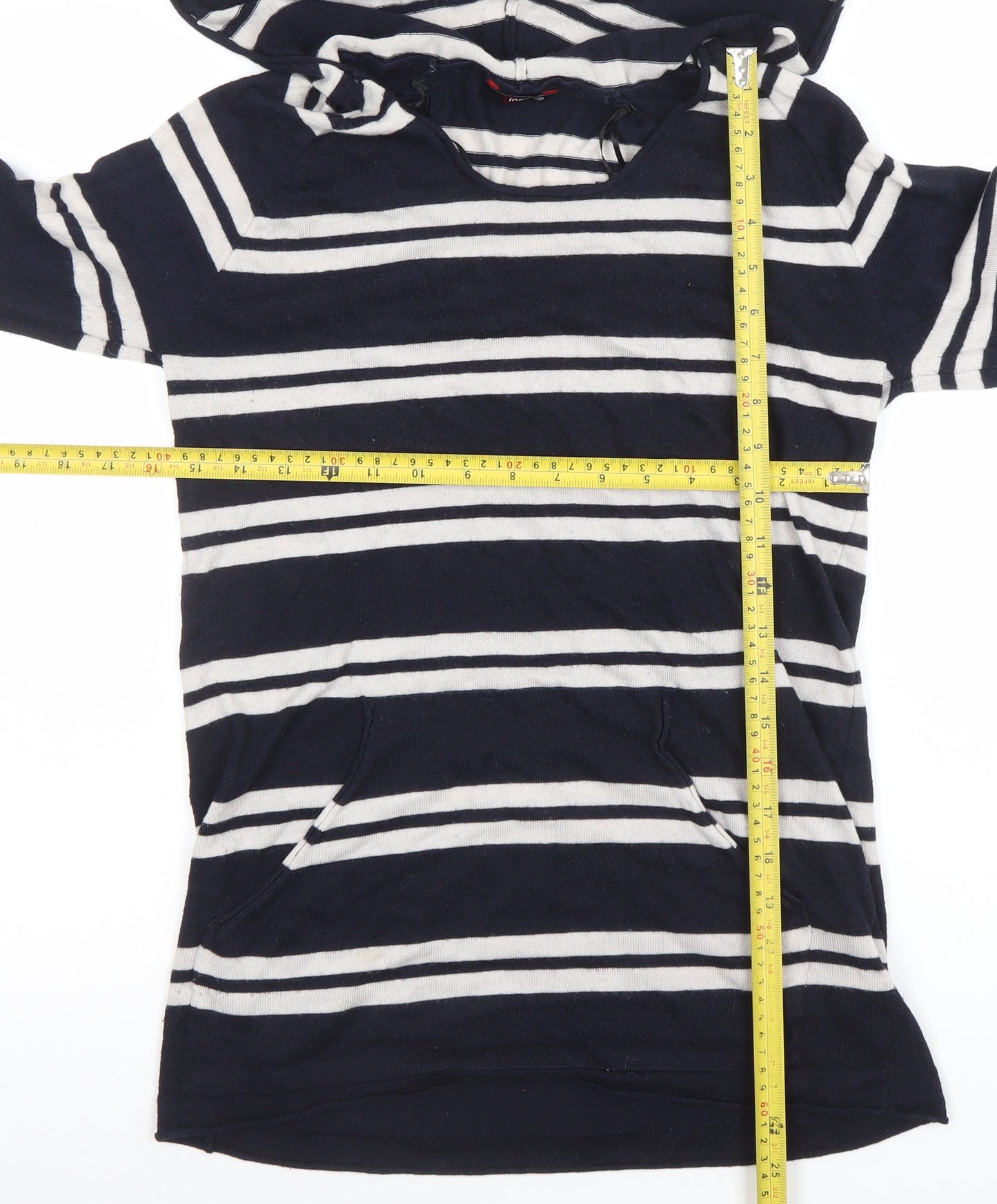 INC International Concepts Women Blue Striped Hooded Jumper Size 8