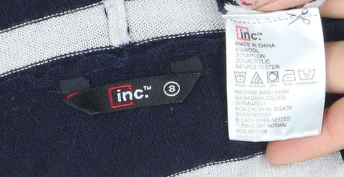 INC International Concepts Women Blue Striped Hooded Jumper Size 8