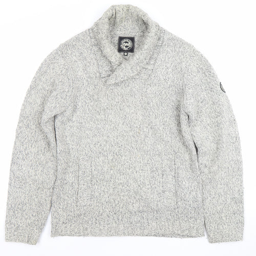 Peter Werth Men's Grey Shawl Neck Cable Knit Jumper Size M