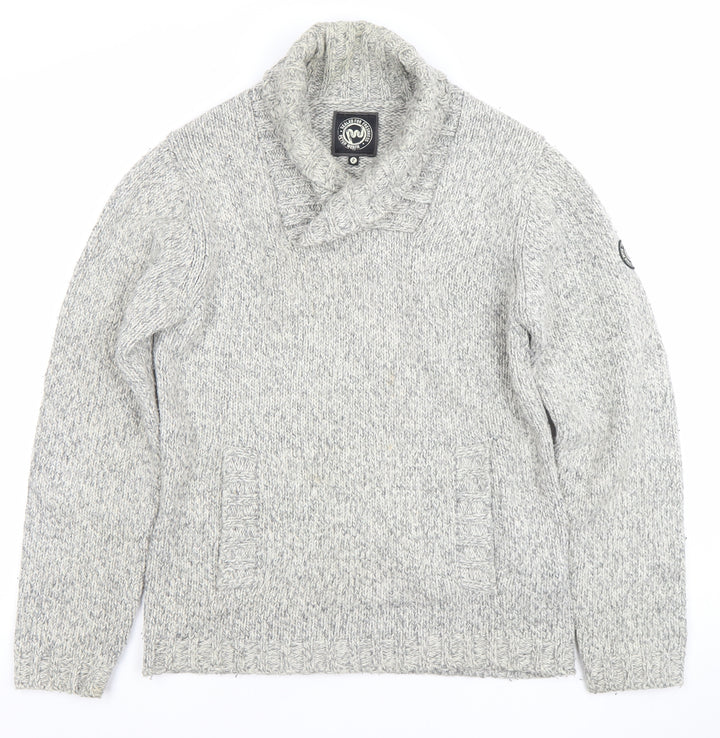 Peter Werth Men's Grey Shawl Neck Cable Knit Jumper Size M