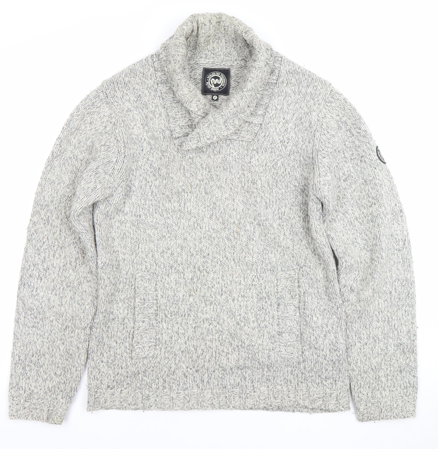 Peter Werth Men's Grey Shawl Neck Cable Knit Jumper Size M