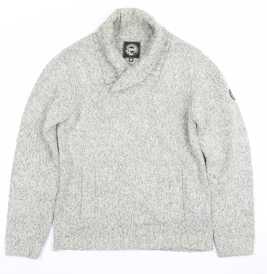 Peter Werth Men's Grey Shawl Neck Cable Knit Jumper Size M