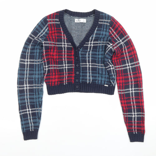 Hollister Womens Multicoloured Check Knit V-Neck Cardigan S