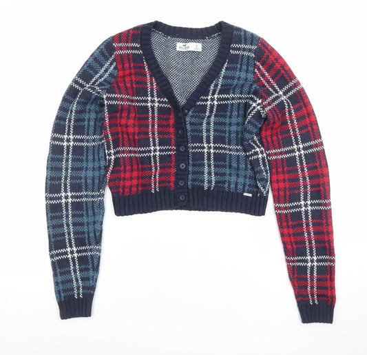 Hollister Womens Multicoloured Check Knit V-Neck Cardigan S