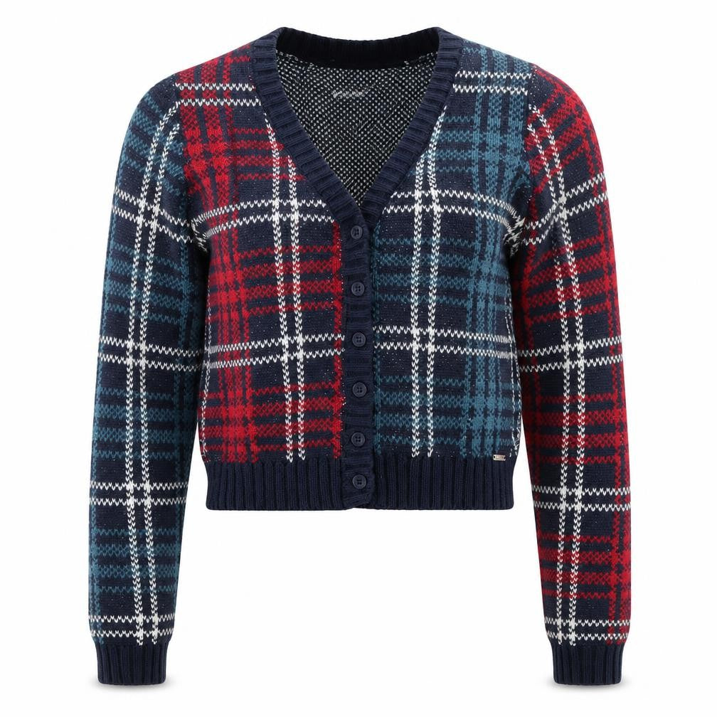Hollister Womens Multicoloured Check Knit V-Neck Cardigan S