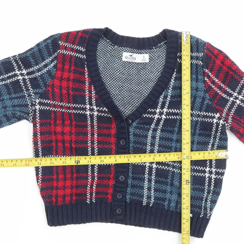 Hollister Womens Multicoloured Check Knit V-Neck Cardigan S