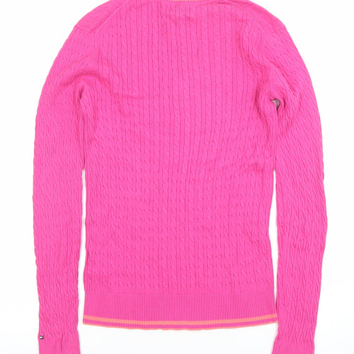 Tommy Hilfiger Women’s Pink Cable-Knit V-Neck Cotton Jumper Size S