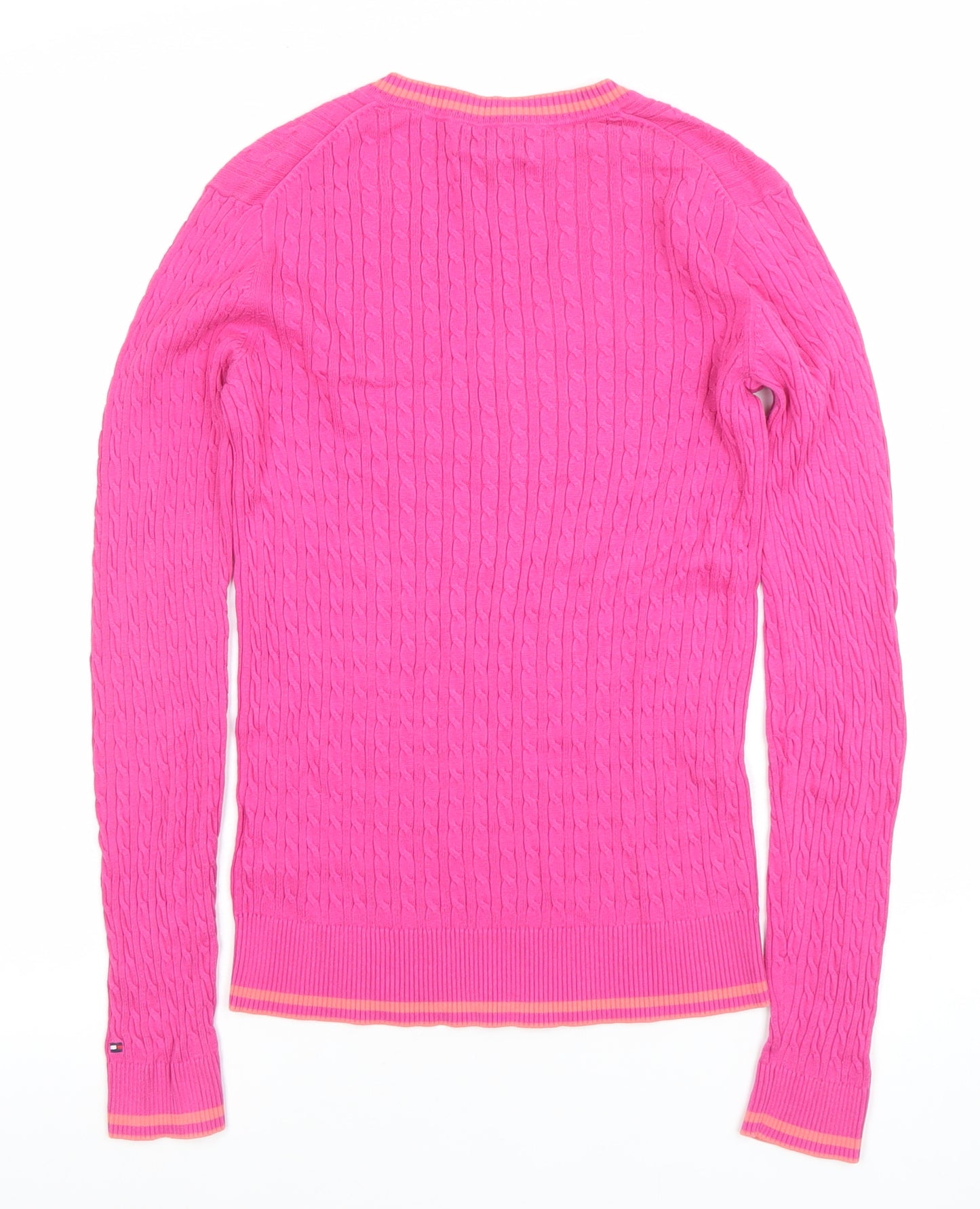 Tommy Hilfiger Women’s Pink Cable-Knit V-Neck Cotton Jumper Size S