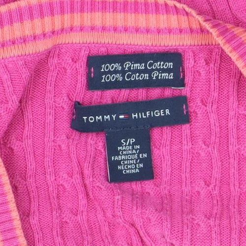 Tommy Hilfiger Women’s Pink Cable-Knit V-Neck Cotton Jumper Size S