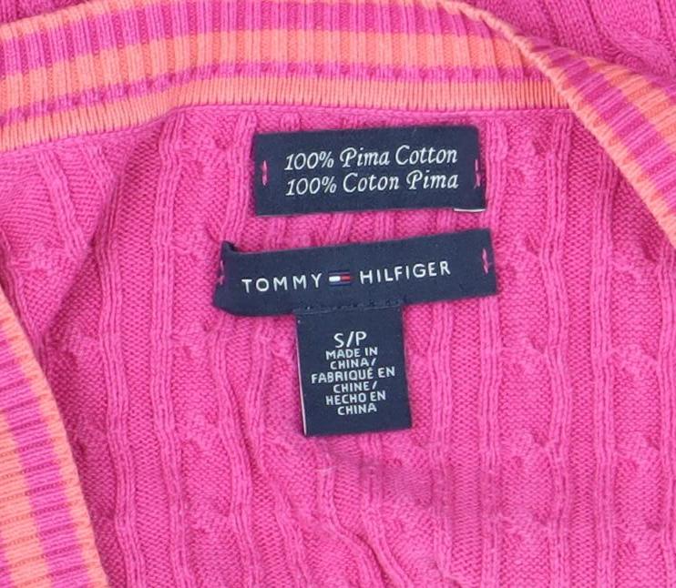 Tommy Hilfiger Women’s Pink Cable-Knit V-Neck Cotton Jumper Size S